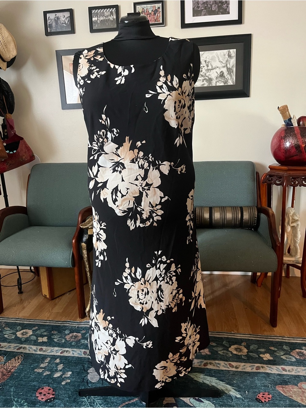 Studio I Black Maxi Dress with Cream Floral Print